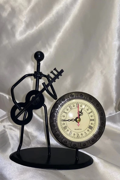Müzisyen Metal Saat El Yapımı Büro Masa Saat Biblo Gitar - Resim 4