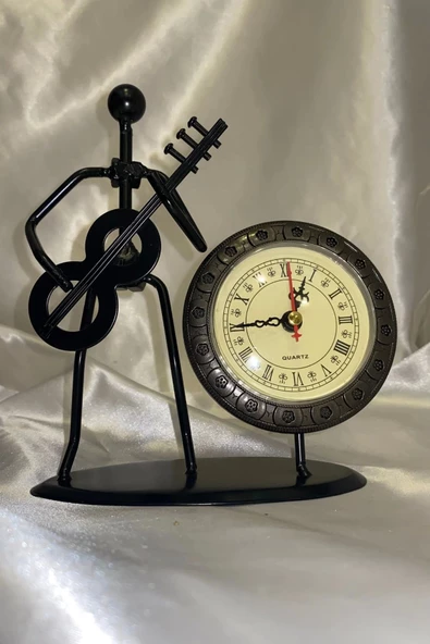 Müzisyen Metal Saat El Yapımı Büro Masa Saat Biblo Gitar - Resim 2