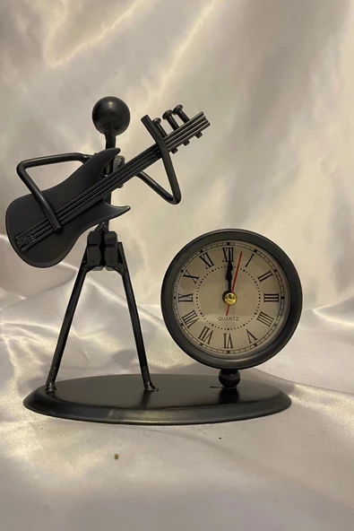 Müzisyen Metal Saat El Yapımı Büro Masa Saat Biblo Gitar 01 ürün görseli