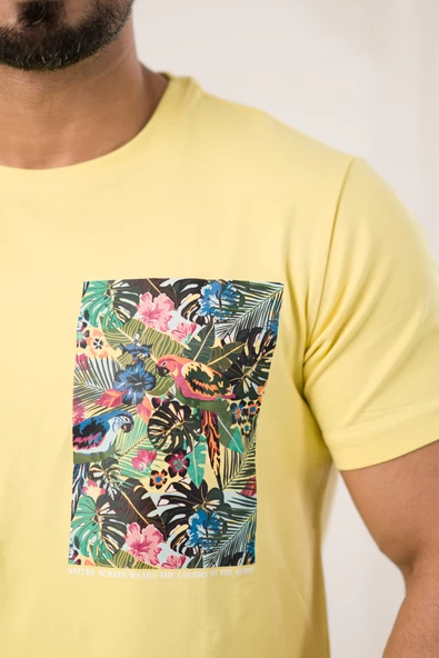 Bisiklet Yaka Önü Baskılı Pamuklu Likralı Basic Regular Fit T-shirt - 5