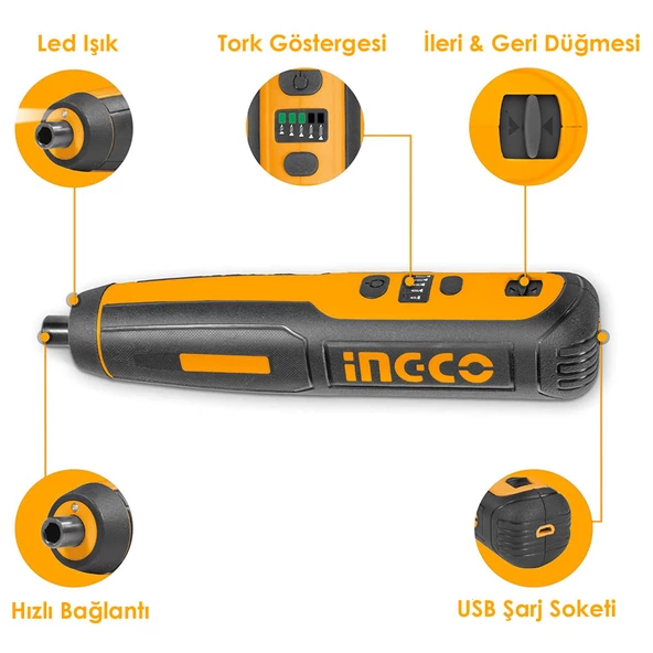 Ingco USB Şarjlı Li-ion Akülü Akıllı Vidalama Tornavida Seti - 2