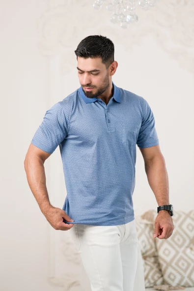 Woolen World Yakalı Ve Cepli Desenli Erkek Regular Fit Klasik T-shirt - Resim 5