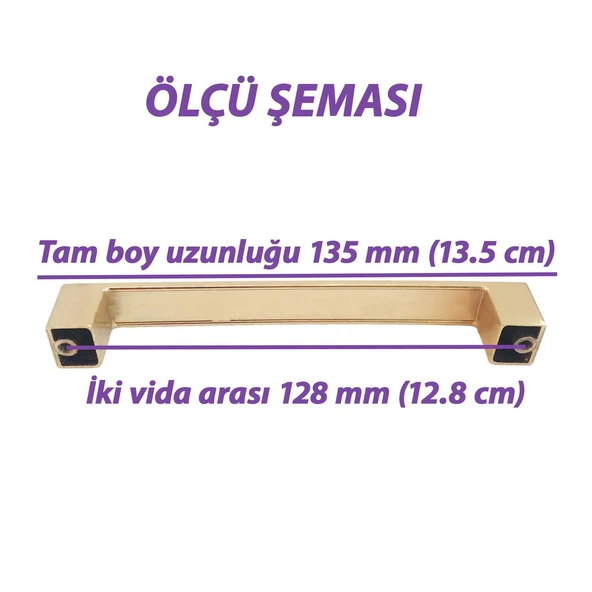 Bihter Düz Kulp 128 mm Altın Mutfak Kulpu Çekmece Dolap Kapak Kulbu Metal Mobilya Dolabı Kulpları - 2