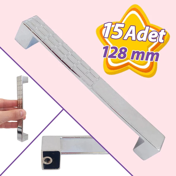 15 Adet Bihter Desenli Kulp 128 mm Krom Mutfak Kulpu Çekmece Dolap Kapak Kulbu Metal  Mobilya Dolabı Kulpları