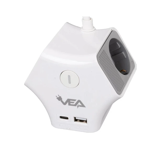 Vea VE-G903YC 3'lü USB+ Type-C Girişli Anahtarlı Grup Priz