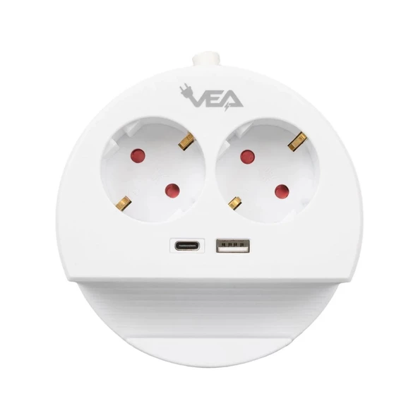 Vea VE-G1102C 2'li USB+ Type-C Girişli Anahtarlı Grup Priz