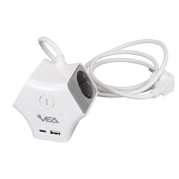 Vea VE-G903YC 3'lü USB+ Type-C Girişli Anahtarlı Grup Priz - 2
