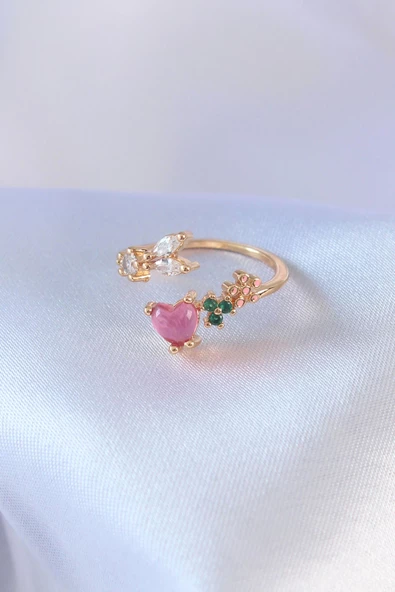 MuI MuI Gold Renk Zirkon Taşlı Kalp Model Pirinç Kadın Yüzük - 2