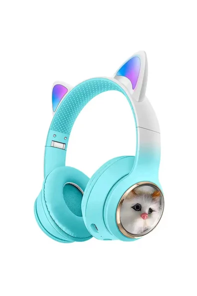 Kedi Tüylü Işıklı Kedili Mikrofonlu Bluetoothlu Kulaklık SD Aux Girişli KEDİ kulaklık Kablosuz - 4
