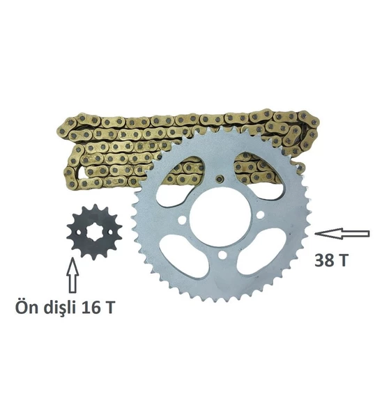 Honda Cbf 150-Cb 125 E Zincir Dişli Takımı Performans Arka 38T -Ön 16T Oringli Gold Zincir _Supermoto ürün görseli 1
