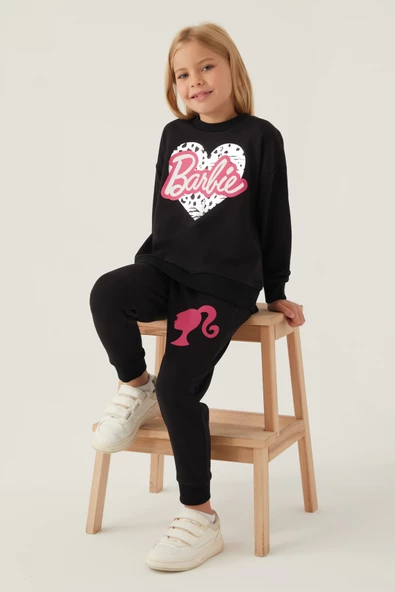 Barbie Lisanslı 1764 Sweatshirt ve Pantolon Alt Üst Kız Çocuk Eşofman Takımı - 14