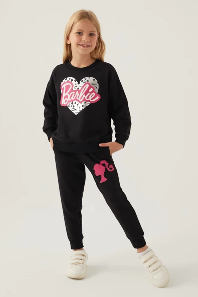 Barbie Lisanslı 1764 Sweatshirt ve Pantolon Alt Üst Kız Çocuk Eşofman Takımı - 9