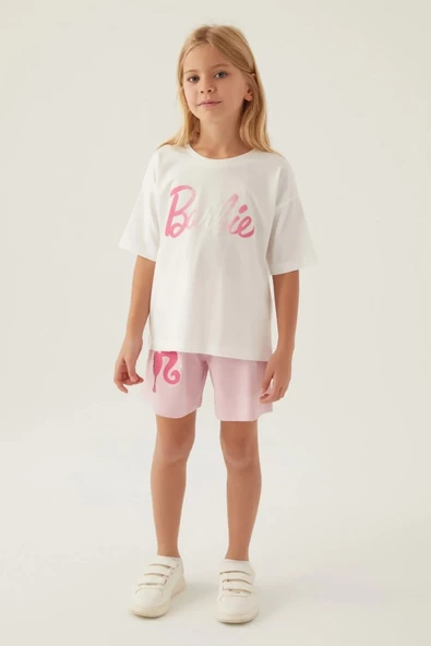 Barbie Lisanslı L1703 Patterned T-Shirt ve Şort Alt Üst Kız Çocuk Takımı - 4