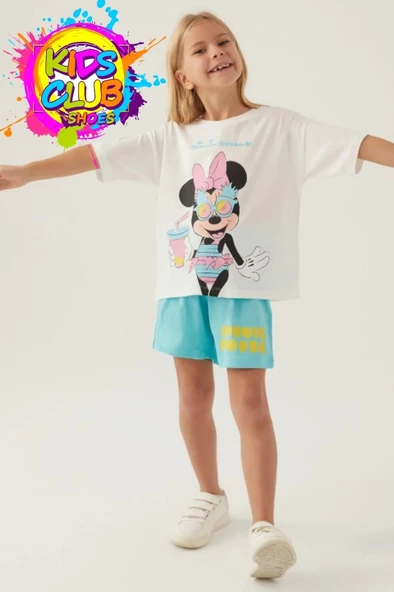 Minnie Mouse Lisanslı D4888 Glasses T-Shirt ve Şort Alt Üst Kız Çocuk Takımı