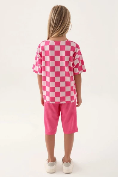 U.S. Polo Assn. Lisanslı US1811 Plaid T-Shirt ve Kapri Alt Üst Kız Çocuk Takımı - 7