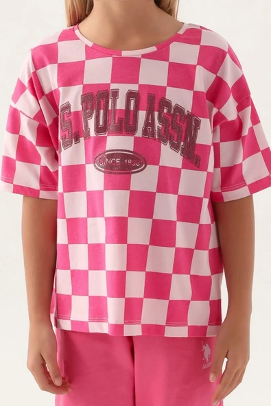 U.S. Polo Assn. Lisanslı US1811 Plaid T-Shirt ve Kapri Alt Üst Kız Çocuk Takımı - 4