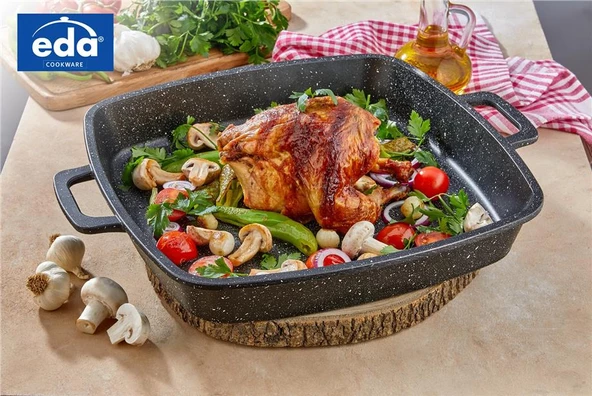 EDA COOKWARE DÖKÜM KARE ÇAT ÇOK AMAÇLI TEPSİ 36 CM SİYAH ZK-951