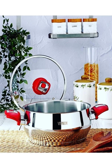 VIVALDI TOMBO ÇELİK TENCERE DERİN KIRMIZI KUPLU 24X14 6.5 LT G769