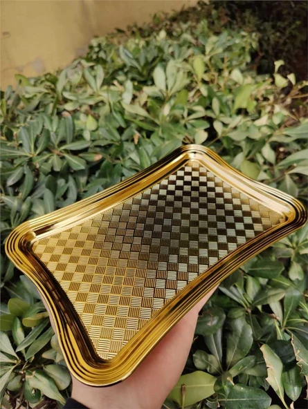 AROW 6 LI SUNUM TEPSİSİ KARE DESEN GOLD 25X17 CM DR-3642