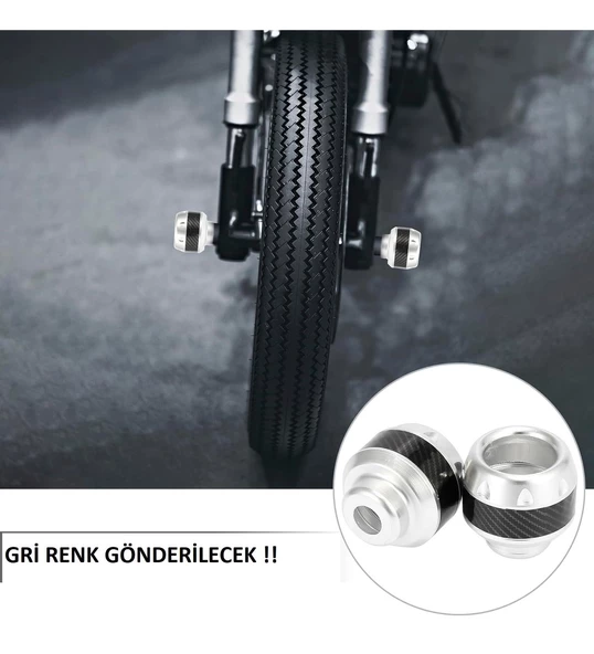Motosiklet ,Scooter Ön Teker Koruma Takozu Karbon Detaylı Gri Renk 16 Mm Millere Uygun_Supermoto