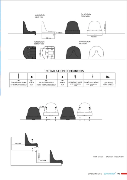Stadyum Koltuğu Arkalıklı, Tribün Koltuğu Plastik Beyaz - 6
