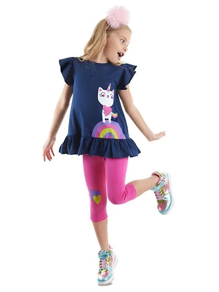 Denokids Kız Çocuk Unicorn Kedi T-shirt Tayt Takım CFF-24Y1-103