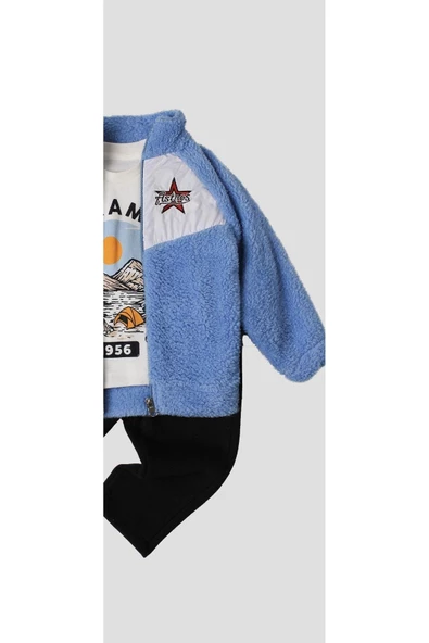 Kışlık peluş üçlü takım erkek bebek welsoft sweatshirt eşofman içi pamuklu - 4