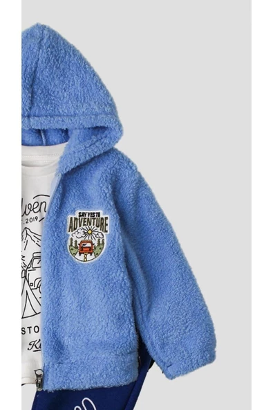 Kışlık tatlı peluş takım pamuklu 3’lü takım erkek bebek welsoft sweatshirt alt üst - 10