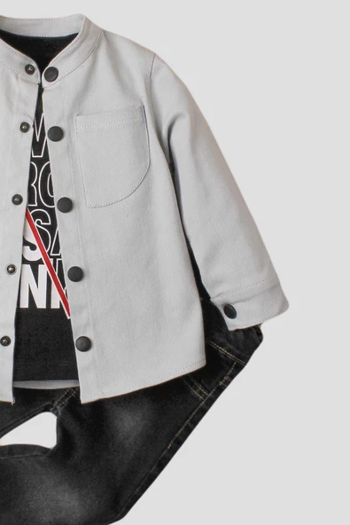 Erkek bebek ceketli takım kot pantolon sweatshirt spor ceket üçlü takım pamuklu - Resim 9