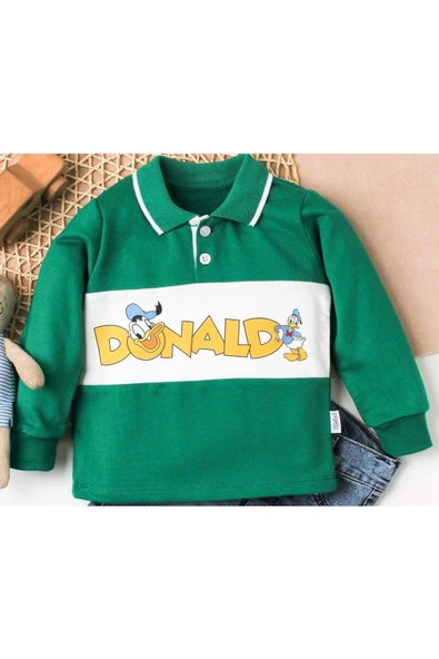 Erkek Bebek Gömlek Kısa Kollu Pantolon Ikili Takım Donald Baskılı Ördekli %100 Pamuklu - 10