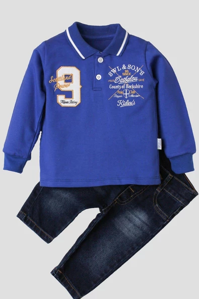 Polo bebek takımı yumuşak kot pantolonlu %100 pamuklu - 12