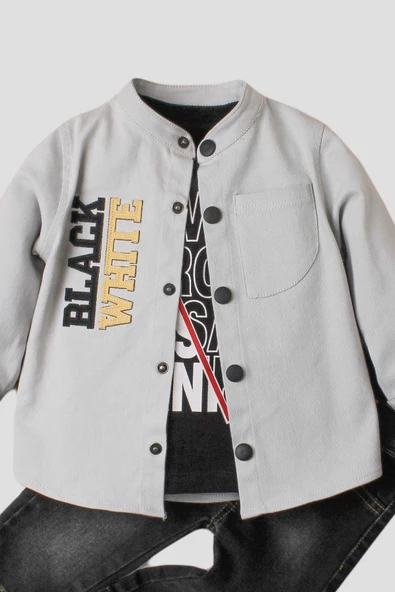 Erkek bebek ceketli takım kot pantolon sweatshirt spor ceket üçlü takım pamuklu - Resim 12