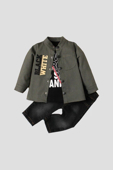 Erkek bebek ceketli takım kot pantolon sweatshirt spor ceket üçlü takım pamuklu - 11
