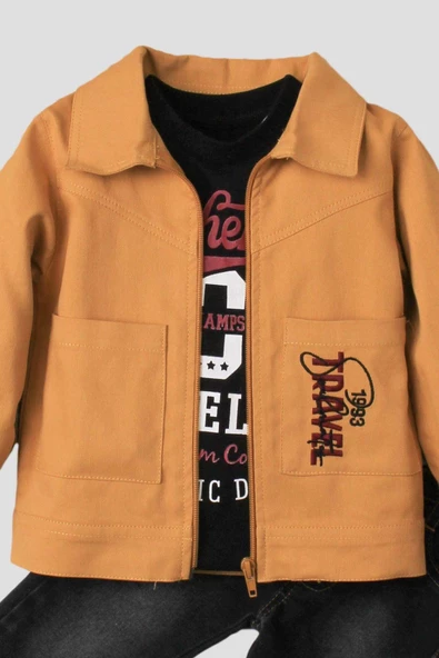 Erkek Bebek Spor Ceket Kot Pantolon Sweatshirt 3'lü takım pamuklu - Resim 4