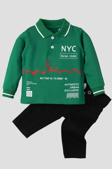 Erkek Bebek Pamuklu Polo Takım Pantolon Üst İkili Takım - 9