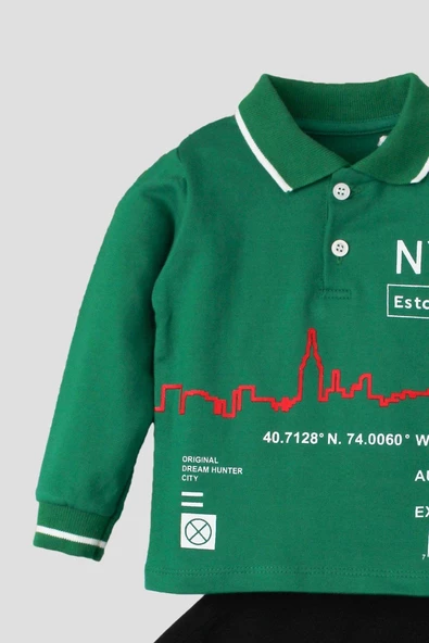 Erkek Bebek Pamuklu Polo Takım Pantolon Üst İkili Takım - 4