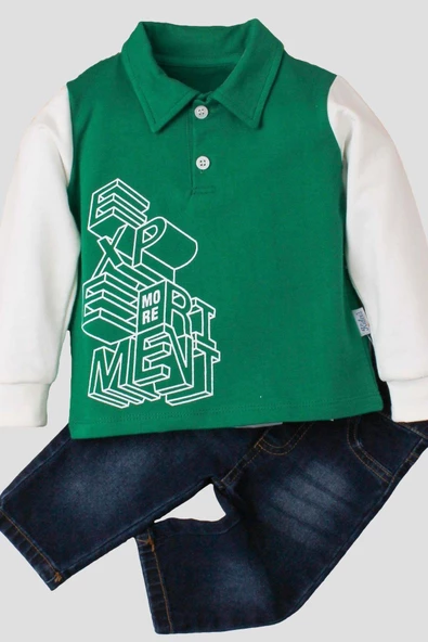 Erkek Bebek Polo Takım Kot Pantolon Üst İkili Takım - 2