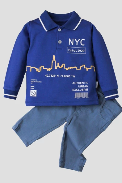 Erkek Bebek Pamuklu Polo Takım Pantolon Üst İkili Takım - 6