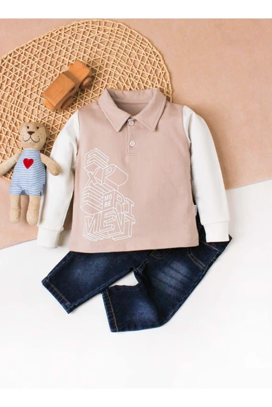 Erkek Bebek Polo Takım Kot Pantolon Üst İkili Takım - 6