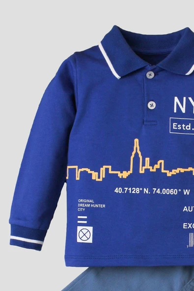 Erkek Bebek Pamuklu Polo Takım Pantolon Üst İkili Takım - 12