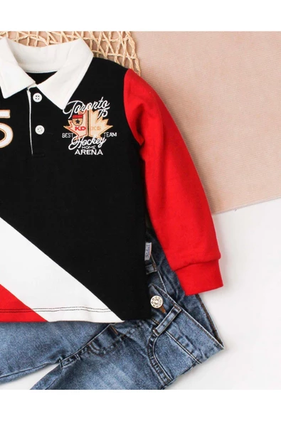 Erkek bebek pamuklu polo takım pantolon üst ikili takım düğün doğum günü nişan nikah bayram - 12