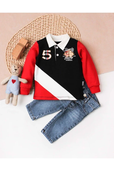 Erkek bebek pamuklu polo takım pantolon üst ikili takım düğün doğum günü nişan nikah bayram - 4