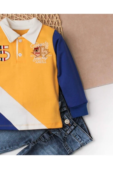 Erkek bebek pamuklu polo takım pantolon üst ikili takım düğün doğum günü nişan nikah bayram - 6