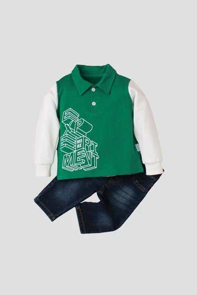 Erkek Bebek Polo Takım Kot Pantolon Üst İkili Takım - 6