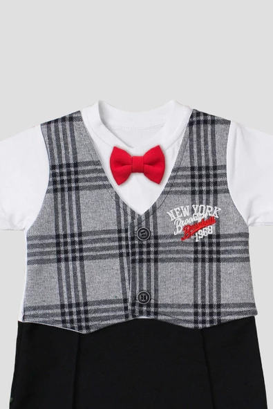 %100 pamuklu ekose hırkalı papyonlu t erkek bebek tulum doğum günü düğün nişan - 2