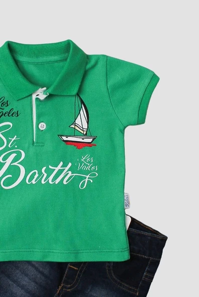 Erkek bebek pamuklu polo takım pantolon üst ikili takım düğün doğum günü nişan nikah bayram - 3