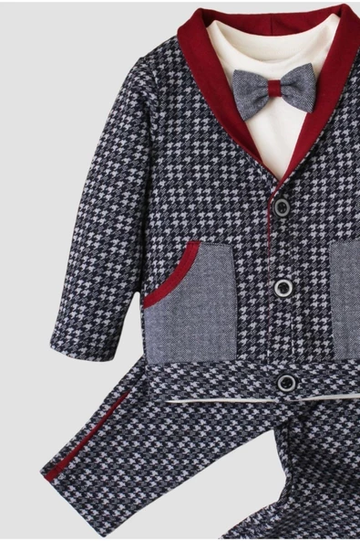 %100 pamuklu ekose hırkalı papyonlu cepli erkek bebek takımı doğum günü düğün nişan - 12