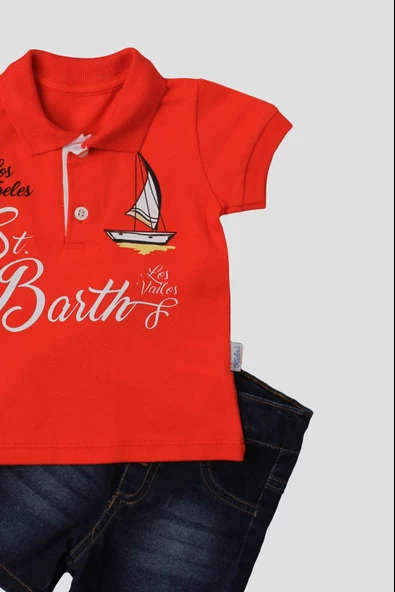 Erkek bebek pamuklu polo takım pantolon üst ikili takım düğün doğum günü nişan nikah bayram - 3