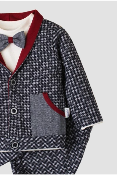 %100 pamuklu ekose hırkalı papyonlu cepli erkek bebek takımı doğum günü düğün nişan - 7