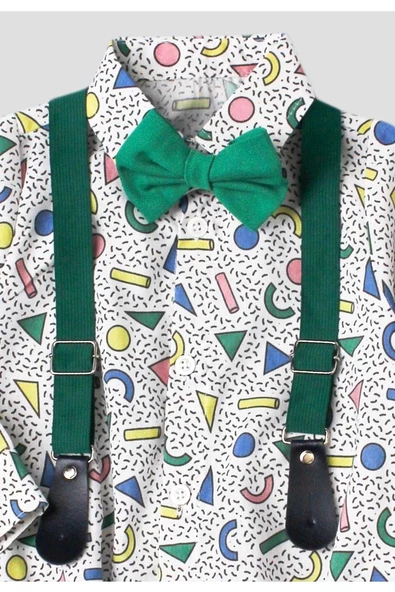 Bebek Takımı Zıbınlı Gömlek Pantolon Papyon Ve Slopet Ayarlana Bilir %100 Pamuklu - 3